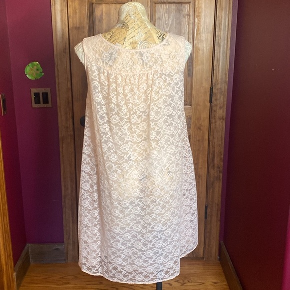 Deena Vintage Nightgown - Blush Pink lace sheer midi length long sleeveless Sz L - Picture 6 of 12